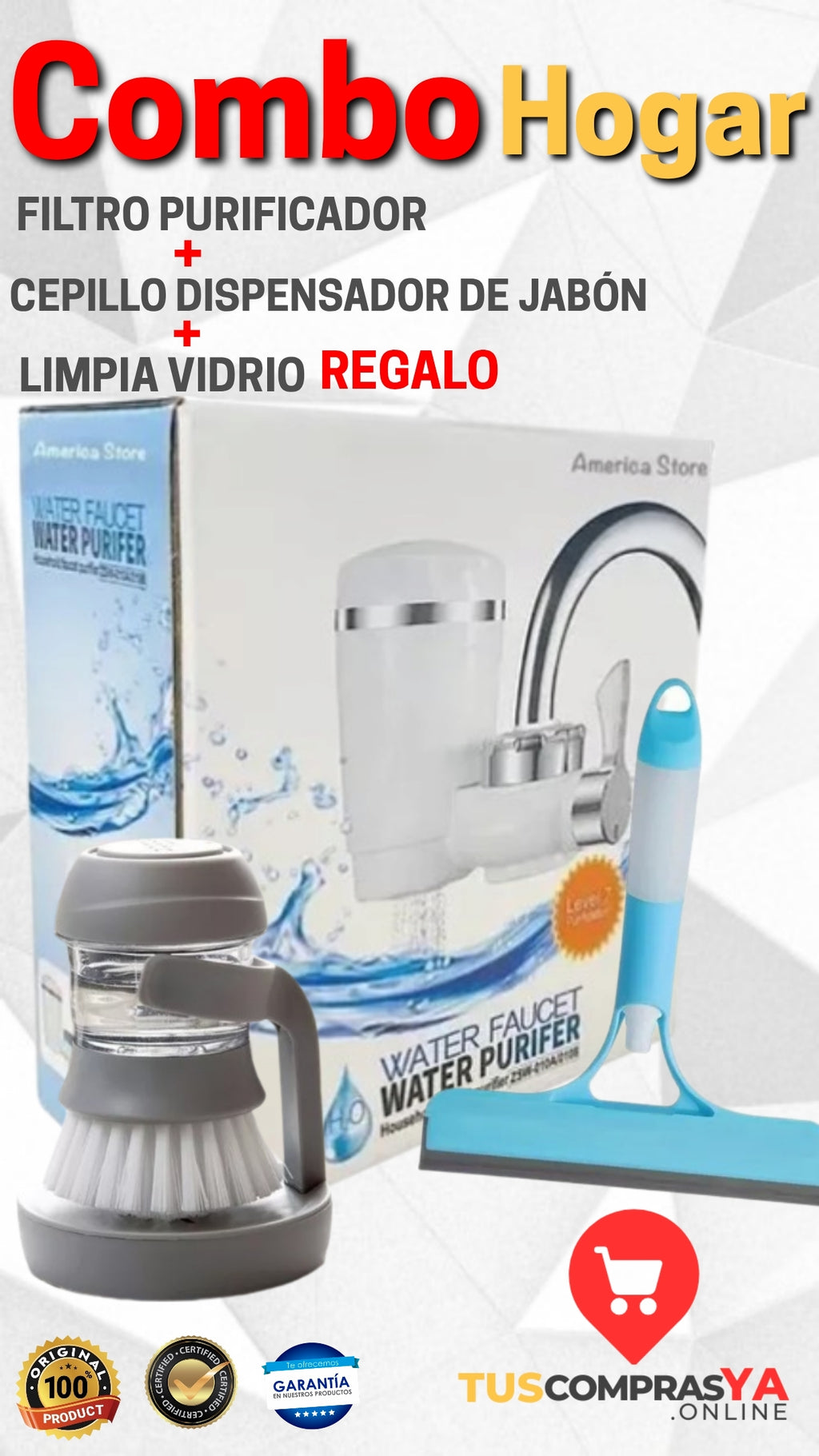 COMBO HOGAR (Purificador de Agua + Cepillo Dispensador de Jabón + Limpia vidrio de Regalo ENVIO GRATIS